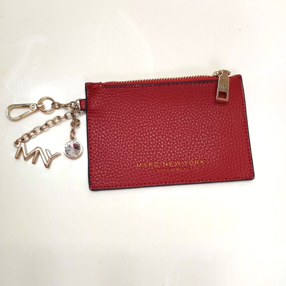 NWOT ANDREW MARC NY Leather Zipper Coin Purse/Wallet or ID Pouch & Keychain 4x6" - Picture 4 of 7